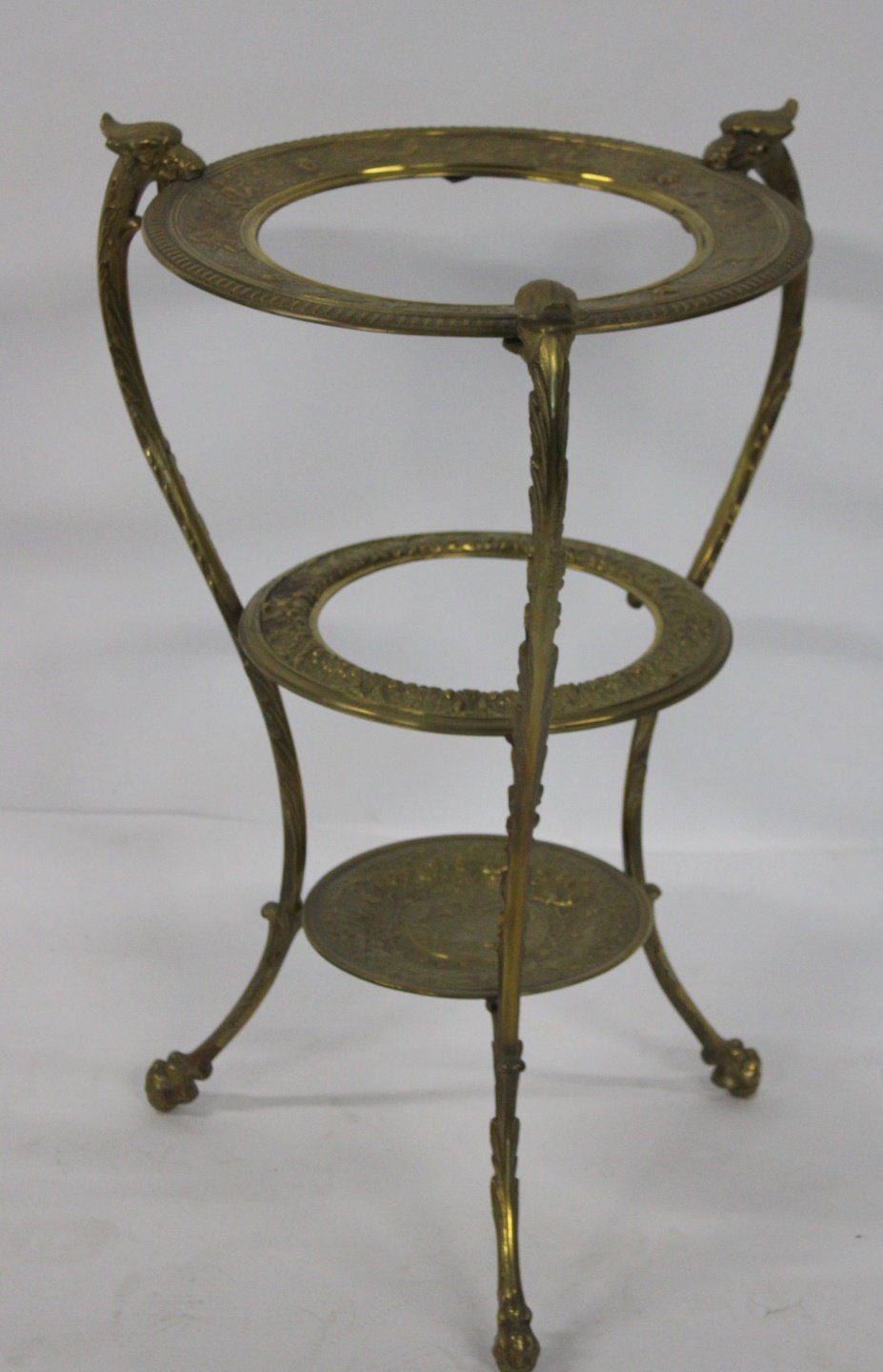 ANTIQUE CHASED BRASS 2 TIER STAND Nice