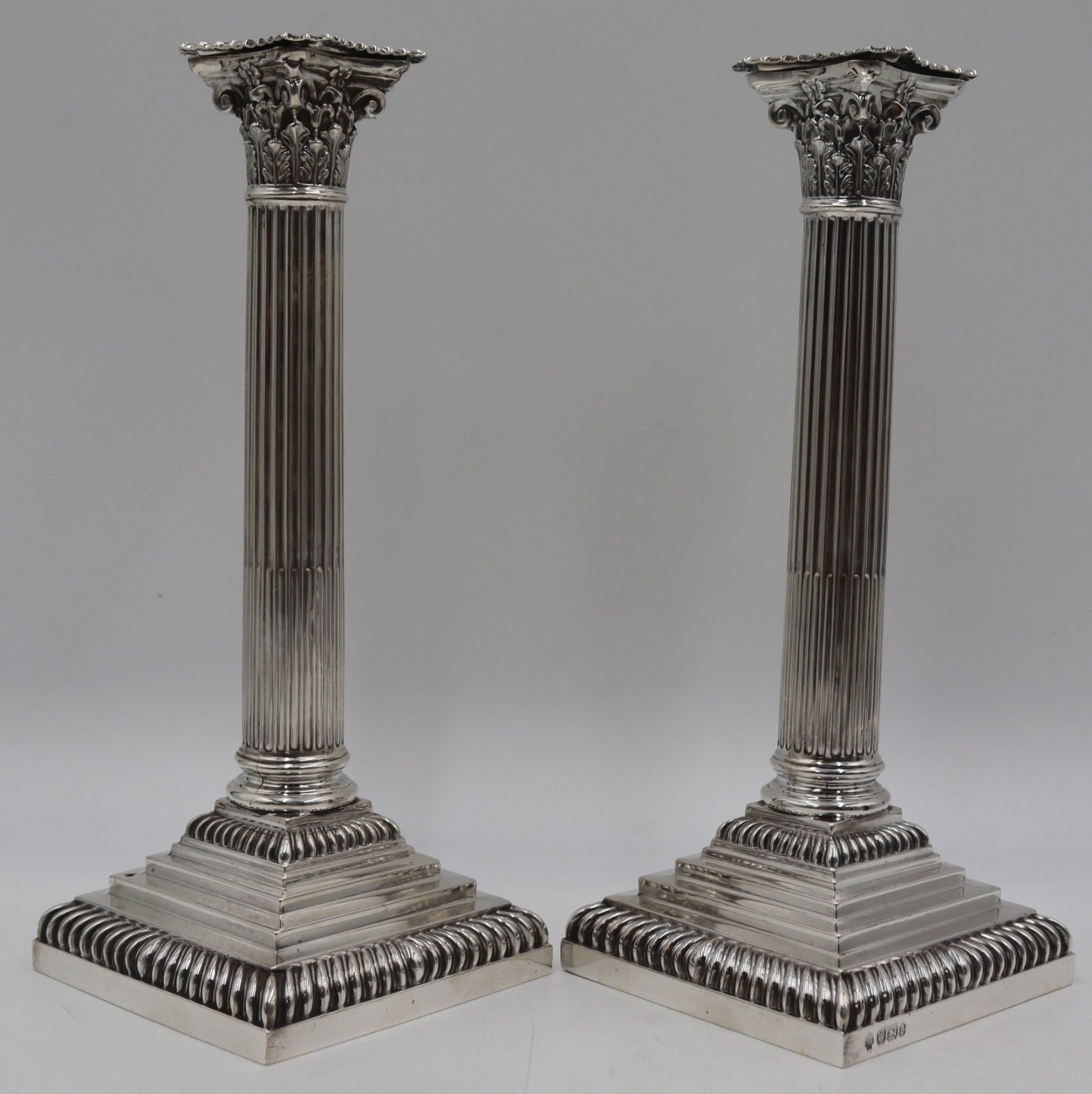 SILVER. PAIR OF ENGLISH SILVER COLUMN