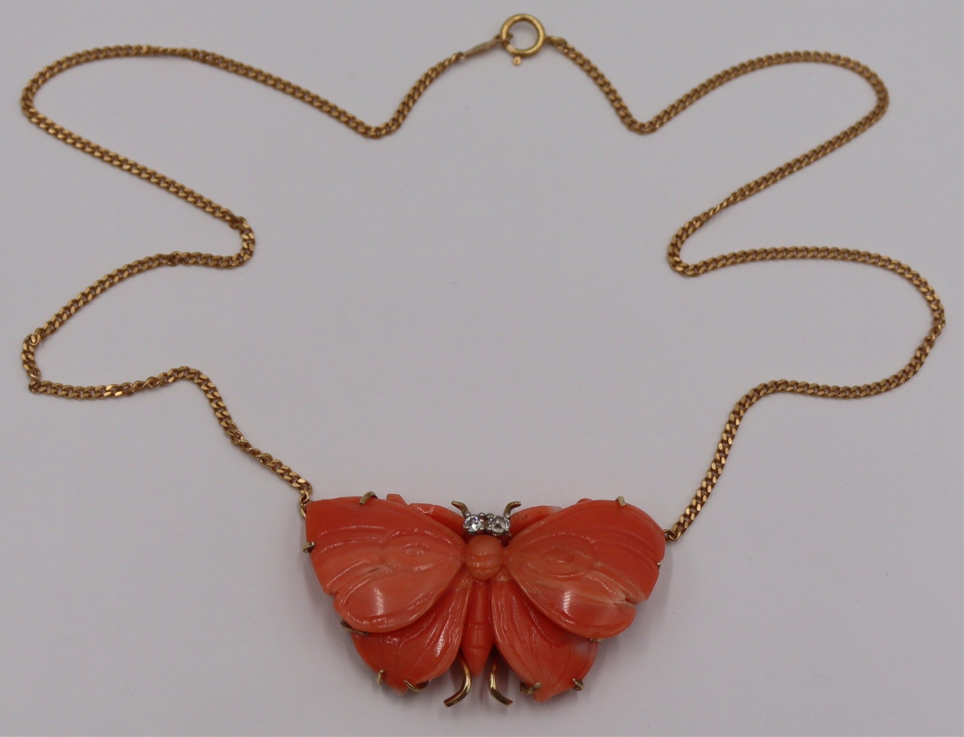 JEWELRY. 14KT GOLD, CARVED CORAL