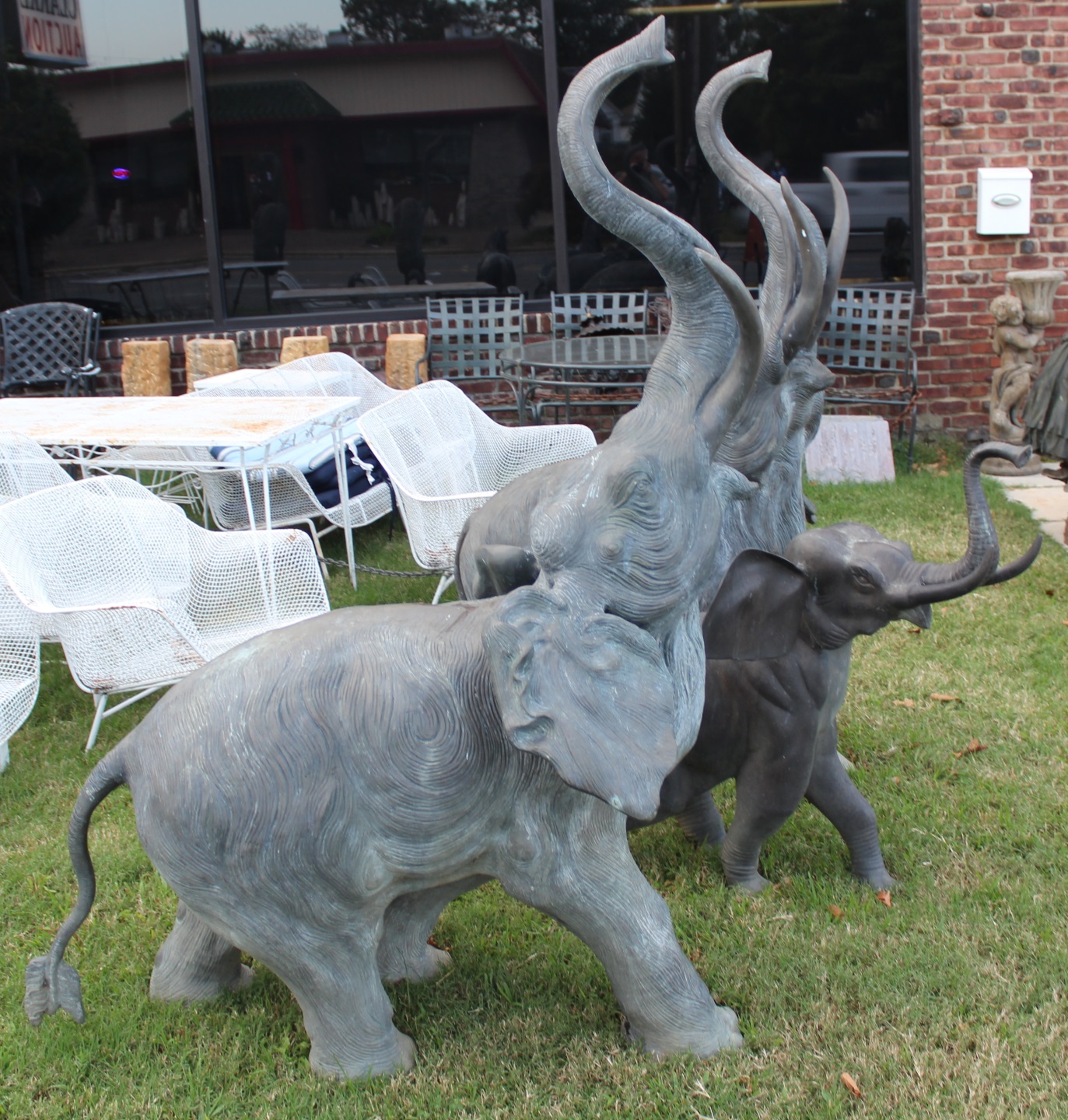 3 LARGE PATINATED METAL ELEPHANT