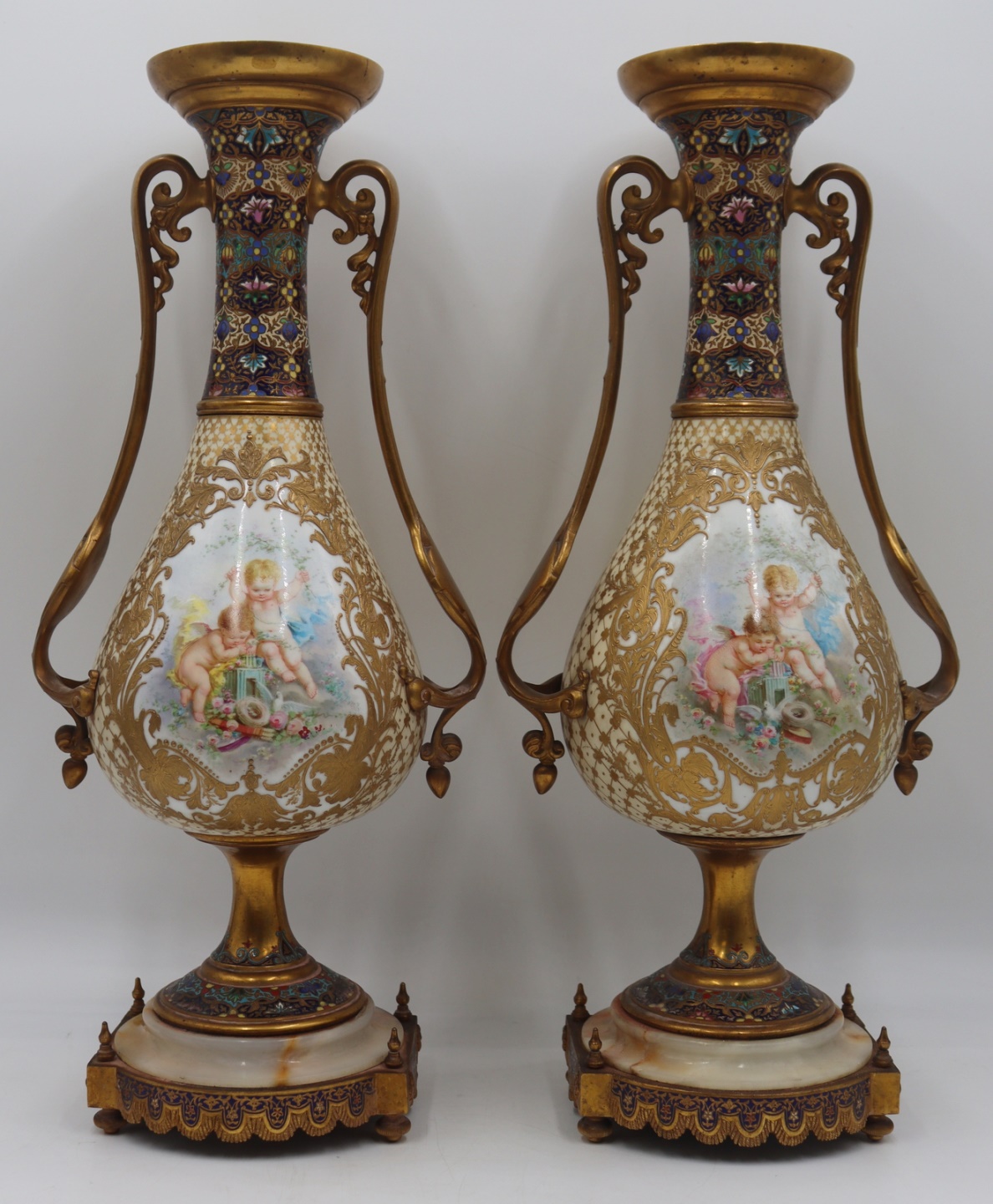 PAIR OF FRENCH BRONZE MOUNTED CHAMPLEVE