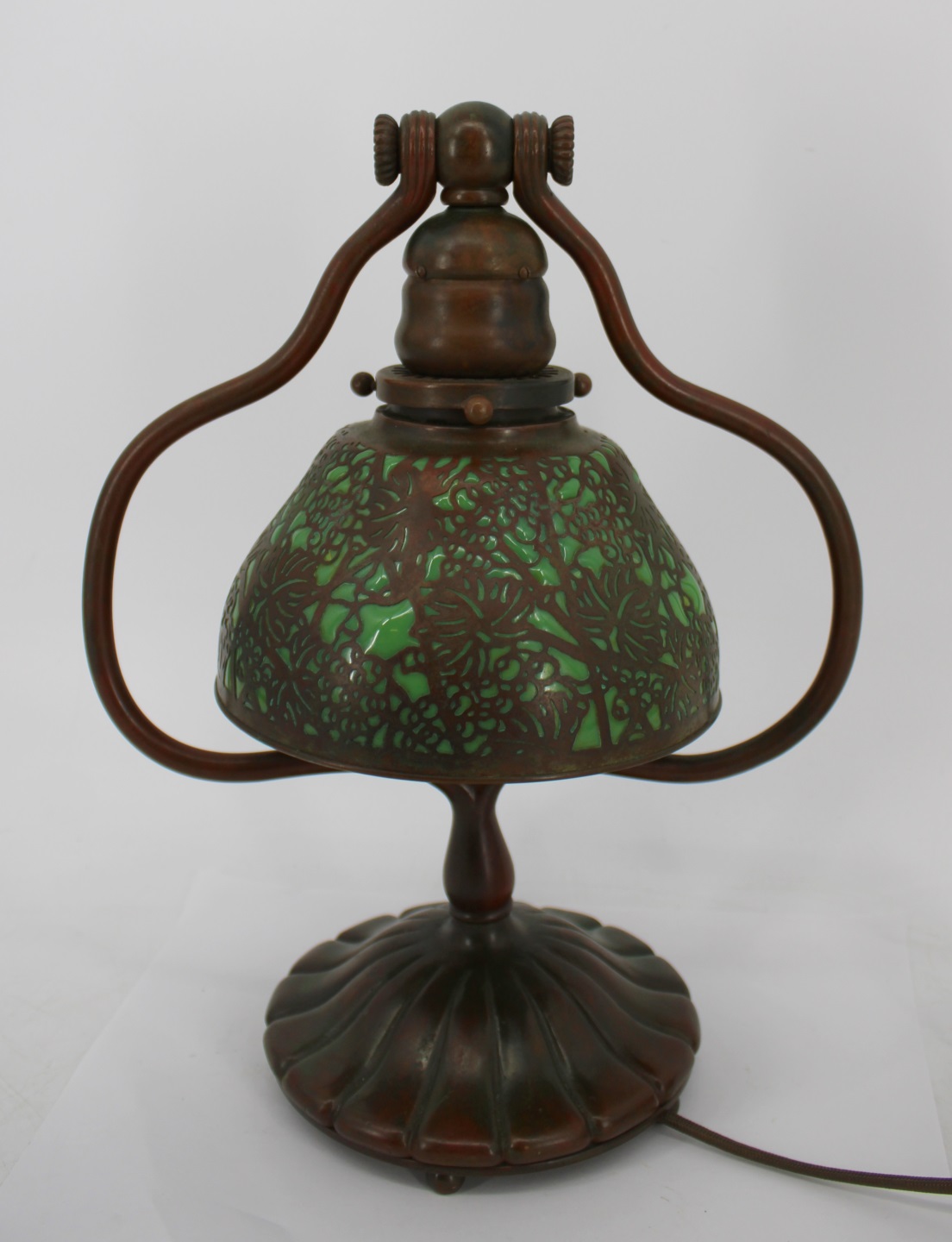 TIFFANY STUDIOS BRONZE HARP LAMP WITH