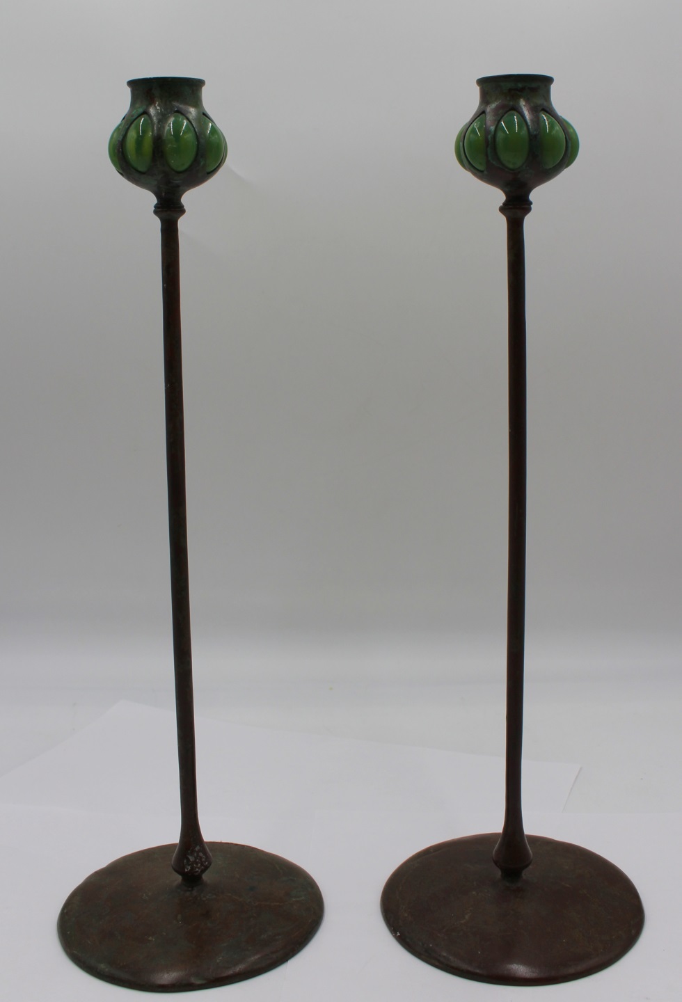 A PAIR OF BRONZE TIFFANY STYLE