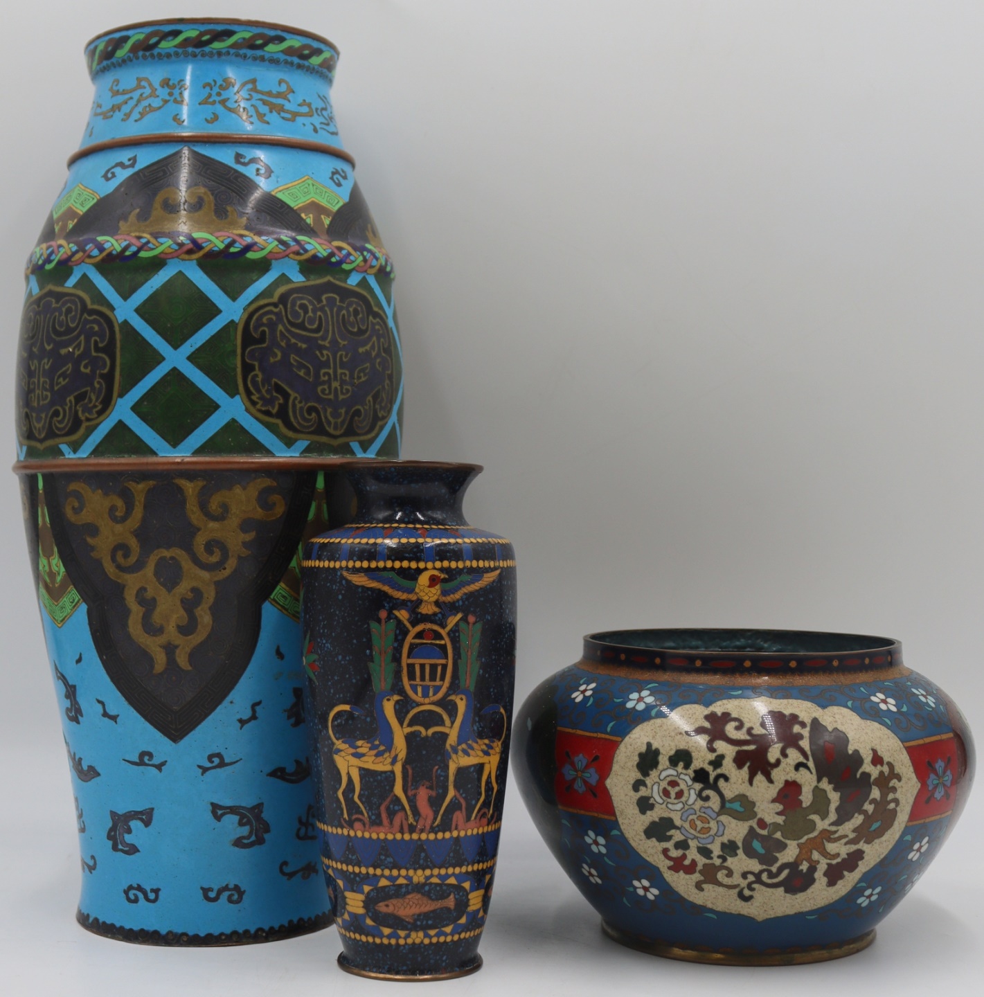 (3) JAPANESE CLOISONNE VASES. Includes