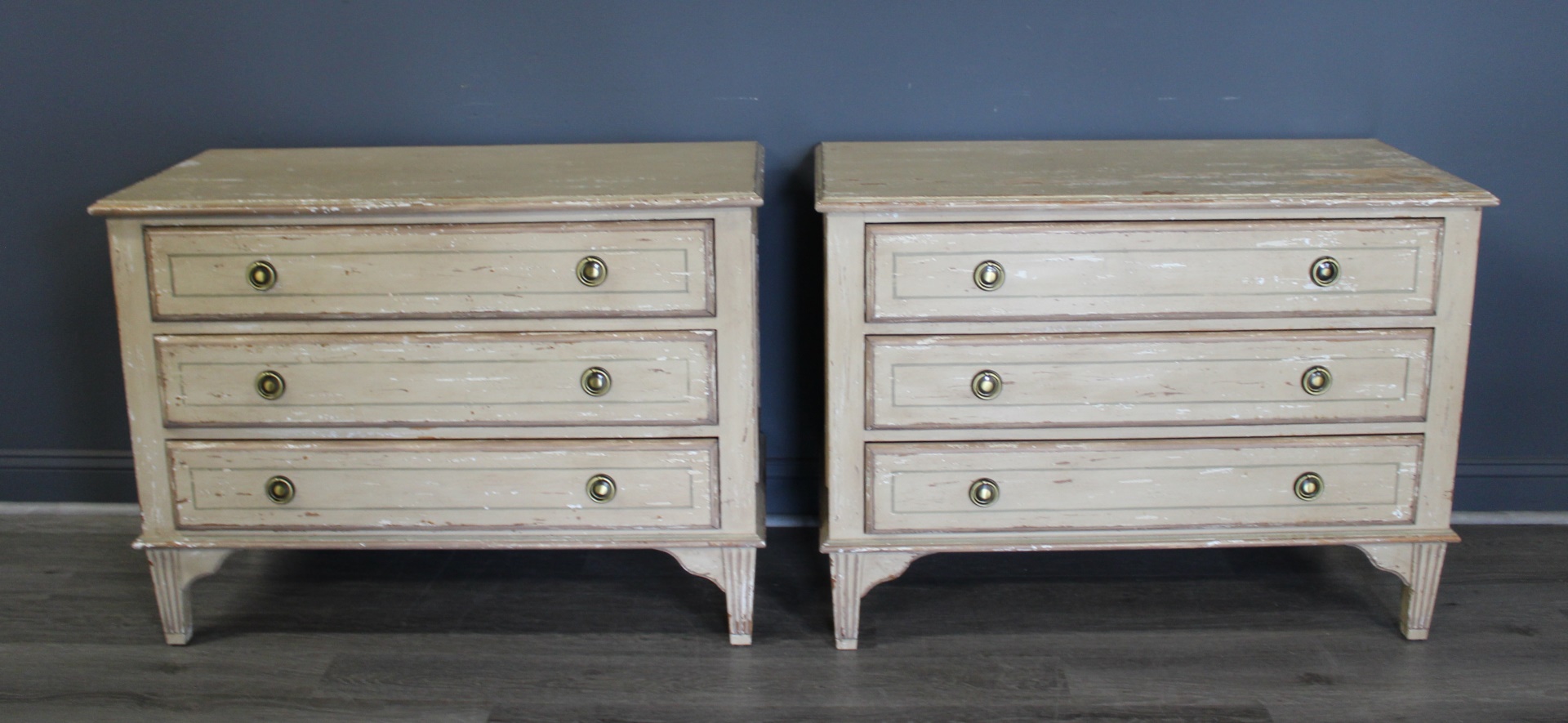 PAIR VINTAGE DISTRESSED STYLE 3 DRAWER