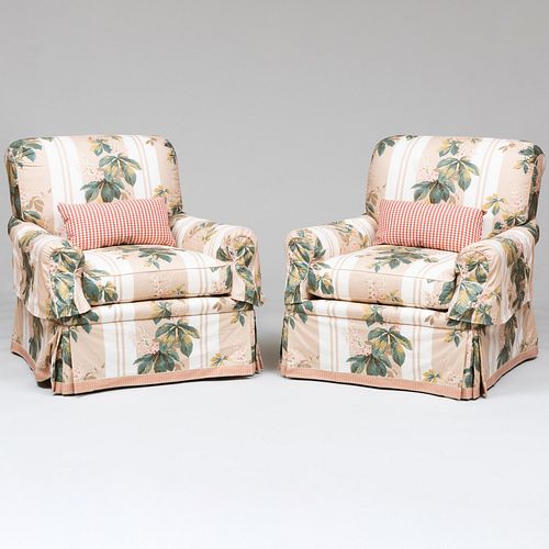 PAIR OF LARGE FLORAL COTTON UPHOLSTERED 3bc84b