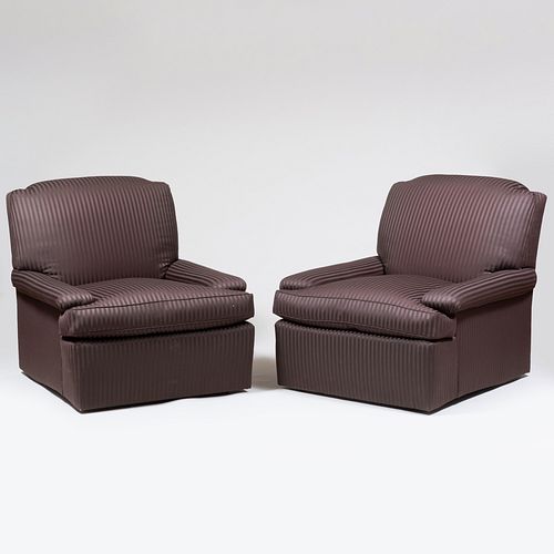 PAIR OF BROWN STRIPED CLUB CHAIRS  3bc87e