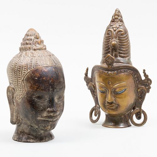 TWO EAST ASIAN BRONZE HEADS OF