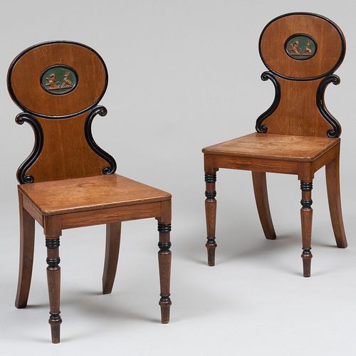 PAIR OF REGENCY EBONIZED AND OAK