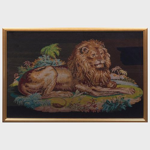 LARGE NEEDLEWORK PANEL OF A LION4 3bc9e9