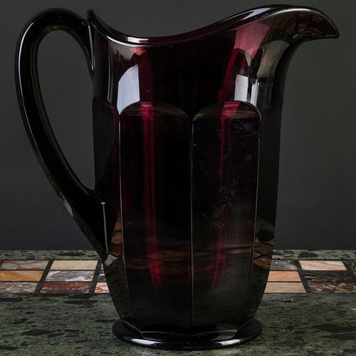 LARGE AMETHYST MOLDED GLASS PITCHER11 3bca0e