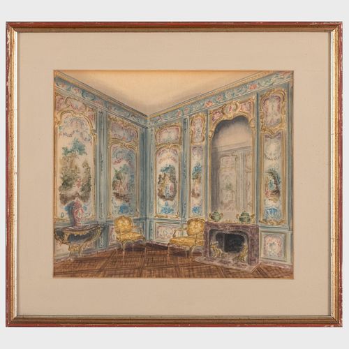 EUROPEAN SCHOOL SITTING ROOM INTERIORWatercolor 3bca5c