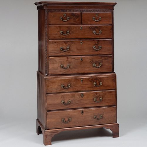 GEORGE III MAHOGANY CHEST ON CHESTIn 3bca7a