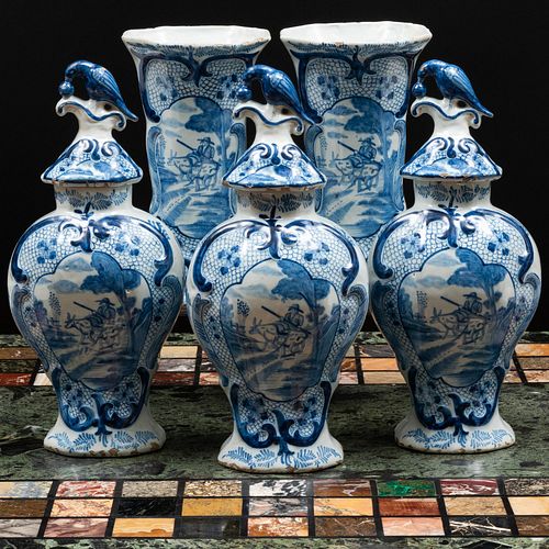 DELFT BLUE AND WHITE FIVE-PIECE GARNITUREBlue