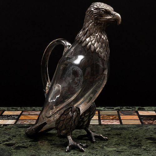 SILVER PLATE-MOUNTED GLASS EAGLE