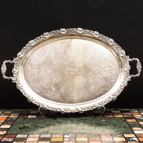 SILVER PLATE TWO HANDLE TRAYMonogrammed 19 3bcb00