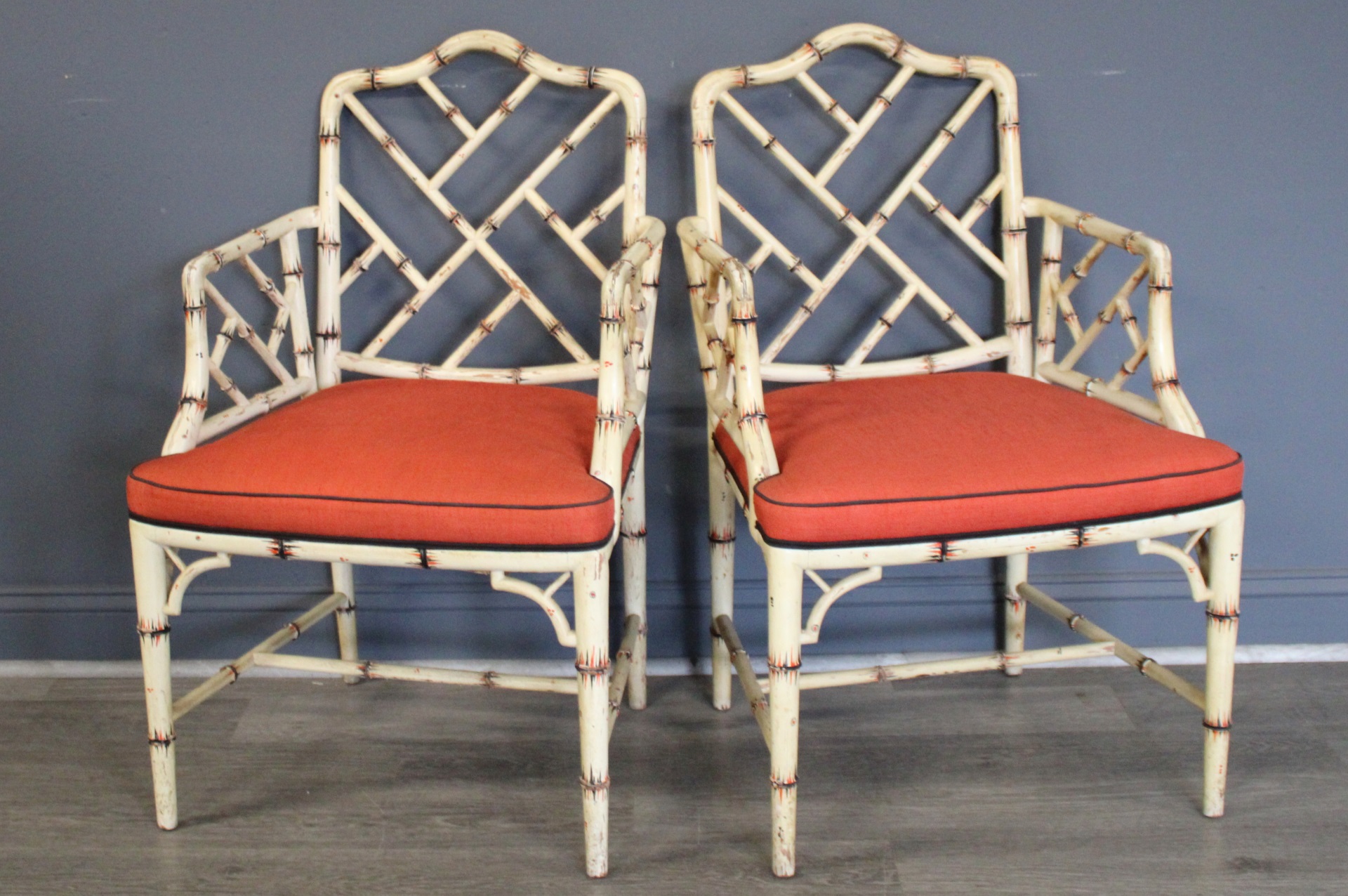 PAIR OF BAMBOO FORM ARM CHAIRS.