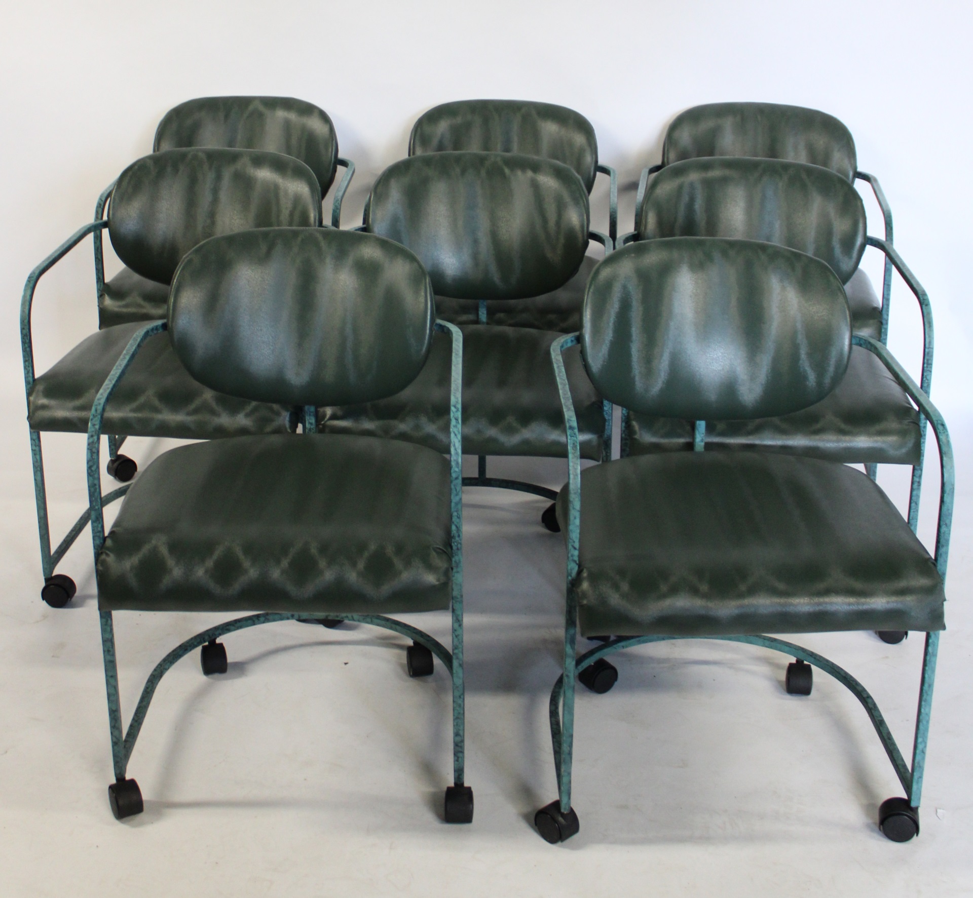 8 PATINATED METAL & UPHOLSTERED