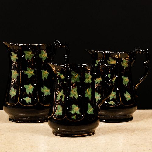 SET OF THREE JACKFIELD BLACK GLAZED