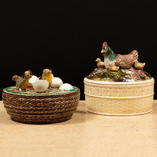 TWO HEN AND CHICK FORM MAJOLICA 3bccc6