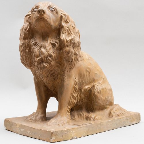 GLAZED PLASTER MODEL OF A SPANIELIndistinctly