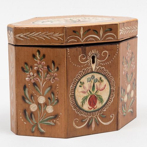 EDWARDIAN PAINTED WOOD TEA CADDY4 3bcd2e