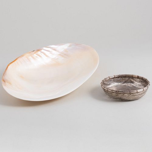 LARGE SHELL DISH AND A SMALL SILVER