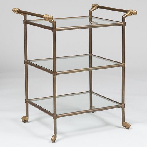 BRASS AND GLASS THREE-SHELF ROLLING