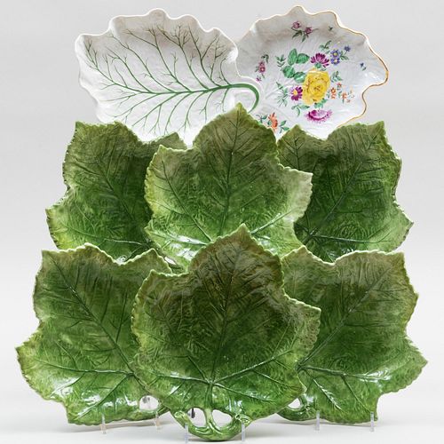 GROUP OF PORCELAIN LEAF SHAPED