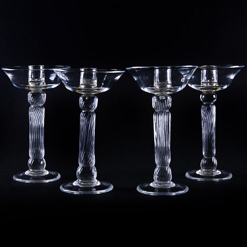 SET OF FOUR BLOWN GLASS CANDLESTICKSUnmarked 11 3bcdaa