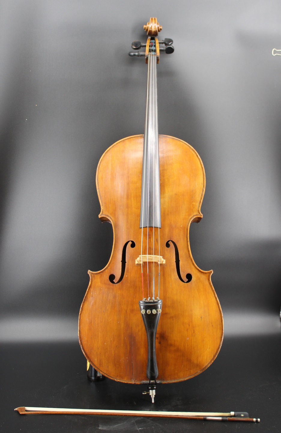 ANTIQUE CELLO AND SILVER CLAD BOW  3bcea0