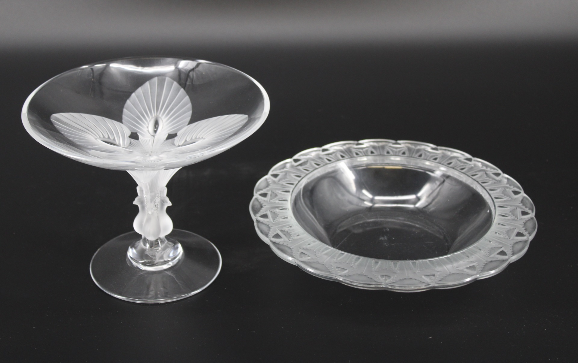 LALIQUE FRANCE SIGNED BOWL & TAZZA.