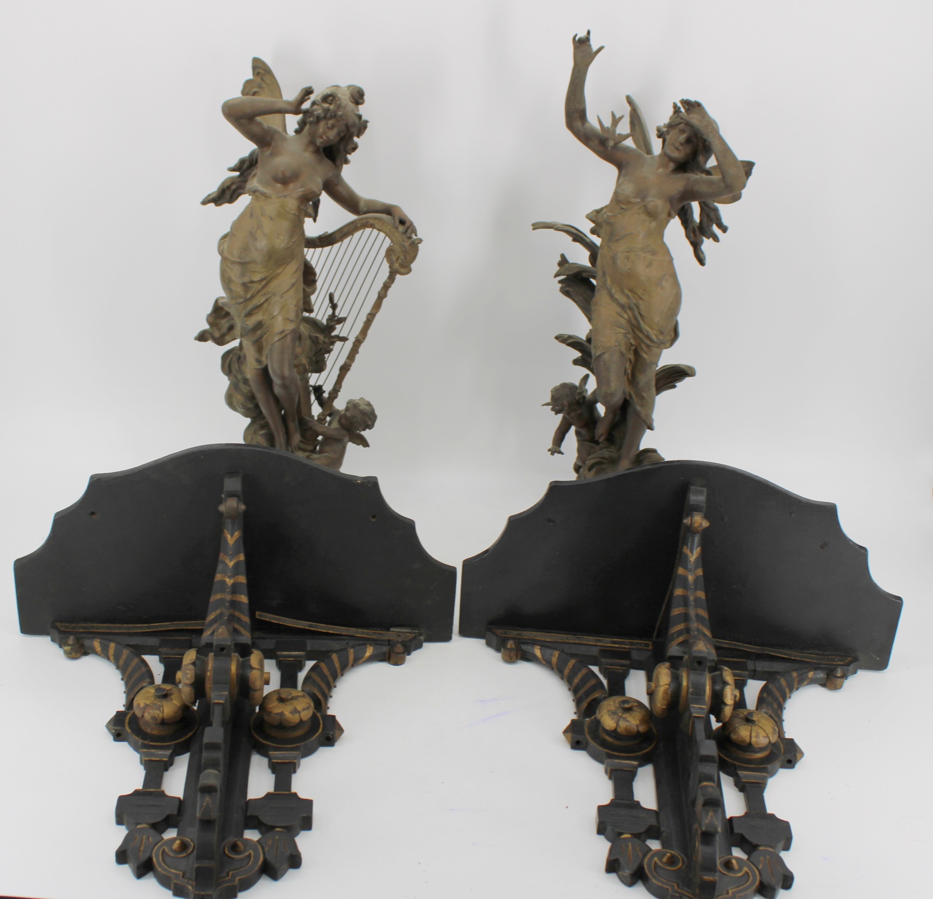 2 PATINATED METAL NYMPHS TOGETHER 3bced1