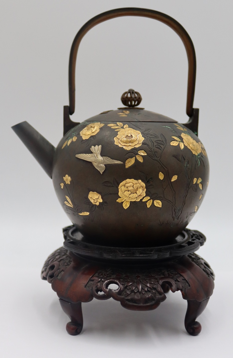 JAPANESE MEIJI MIXED METAL TEAPOT  3bcee6