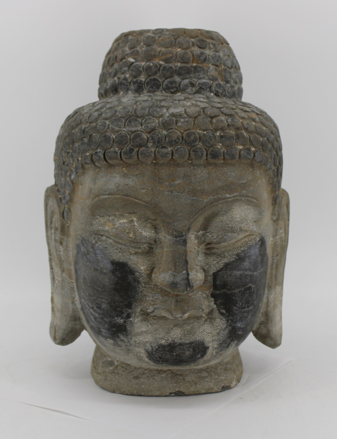 ANTIQUE STONE ASIAN BUDDHA HEAD  3bcf1c