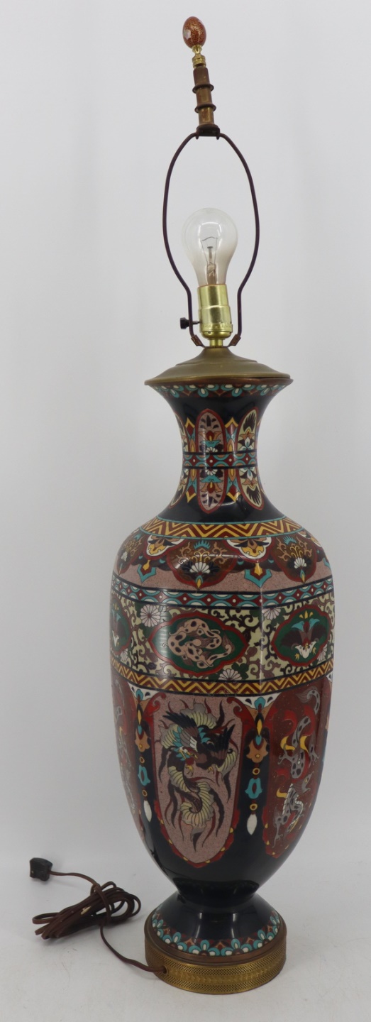 LARGE CLOISONNE VASE MOUNTED AS 3bcf19