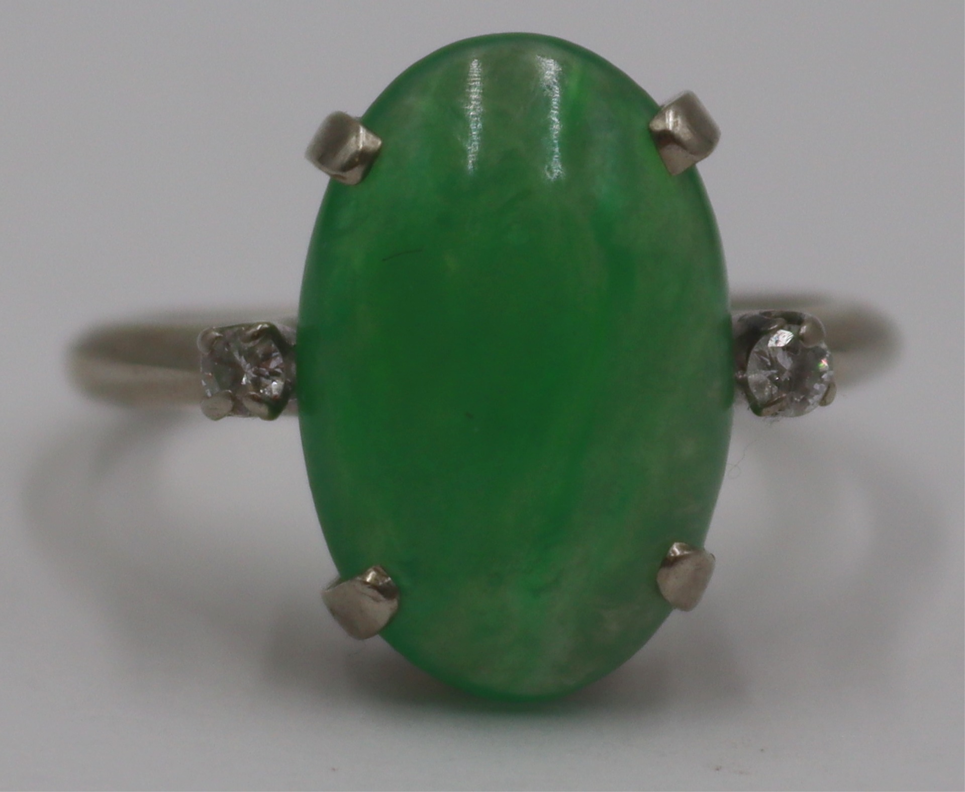 JEWELRY. 14KT GOLD, JADE AND DIAMOND