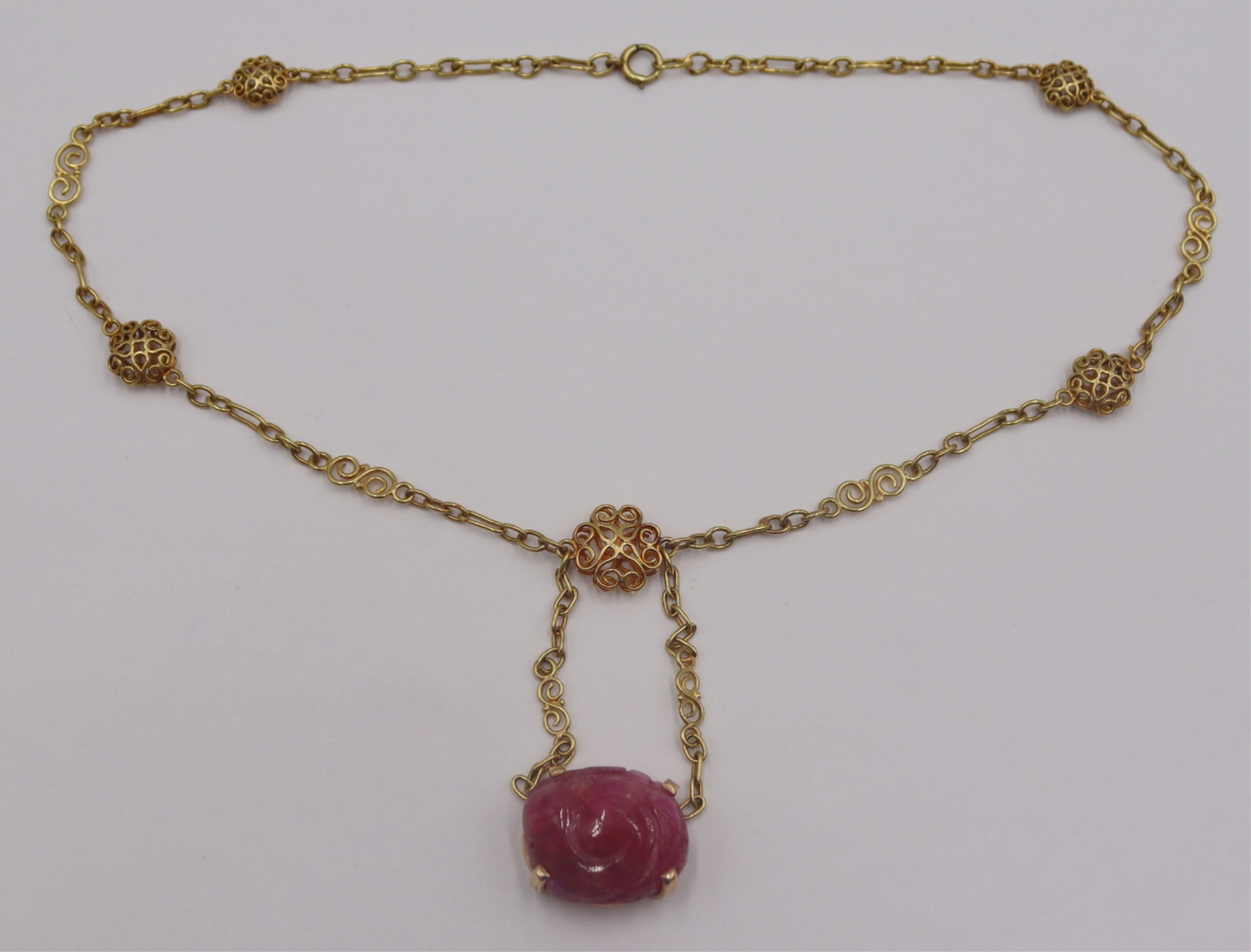 JEWELRY. 14KT GOLD AND CARVED COLORED