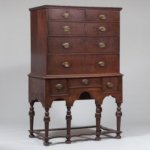 WILLIAM AND MARY INLAID OAK HIGHBOYIn