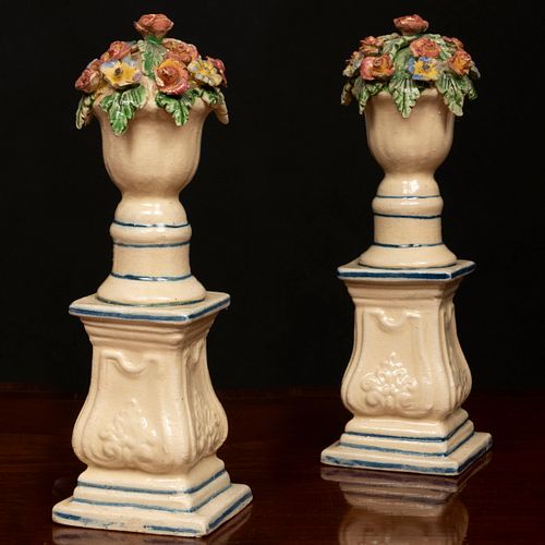 PAIR OF ENGLISH POLYCHROMED EARTHENWARE