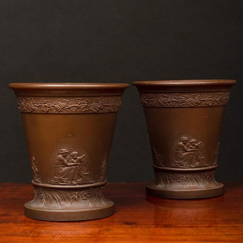 PAIR OF STAFFORDSHIRE RED STONEWARE 3ba985