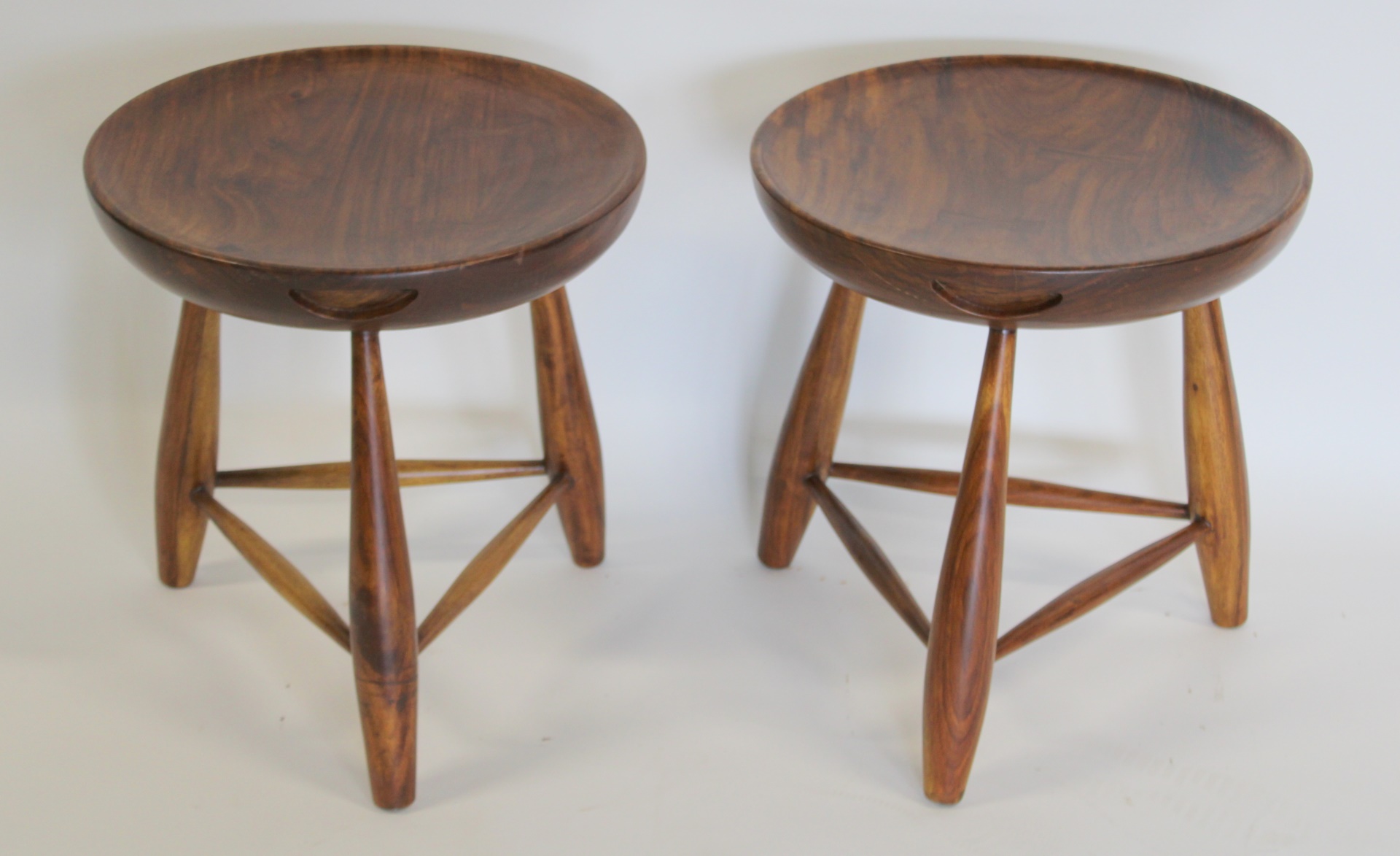 A PAIR OF WOOD STOOLS WITH BUTTERFLY 3ba994