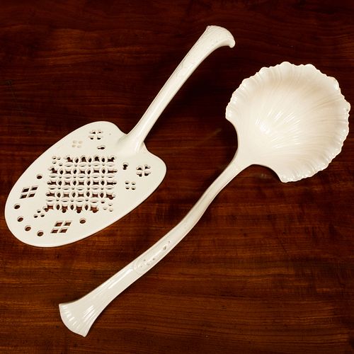 ENGLISH CREAMWARE LARGE SOUP LADLE AND