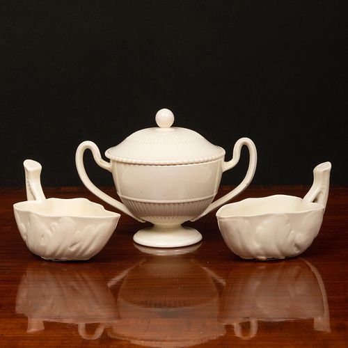 PAIR OF ENGLISH CREAMWARE LEAF SHAPED