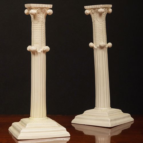 PAIR OF CREAMWARE CANDLESTICKS,