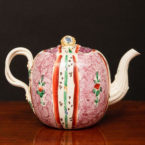 LEEDS POLYCHROMED CREAMWARE TEAPOT