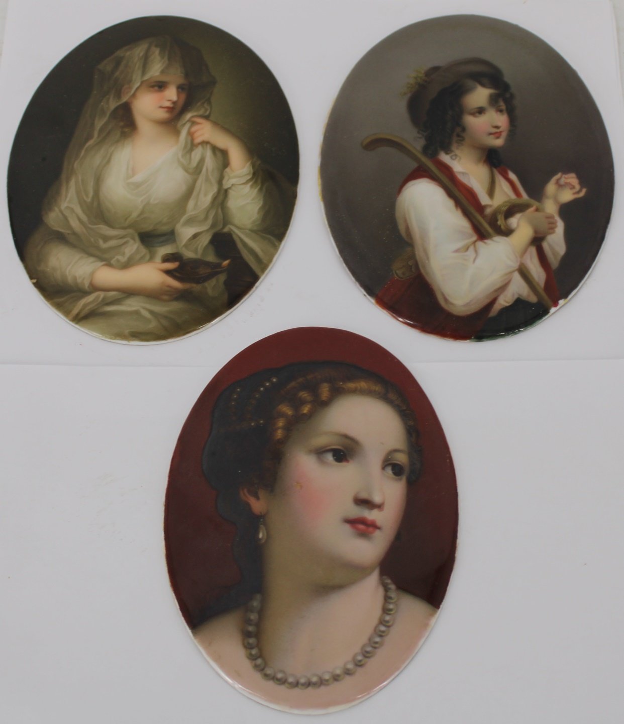 3 KPM STYLE OVAL PORCELAIN PLAQUES  3baba7