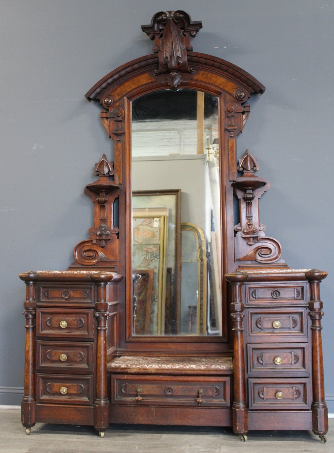 VICTORIAN WALNUT DEEP WELL MARBLETOP