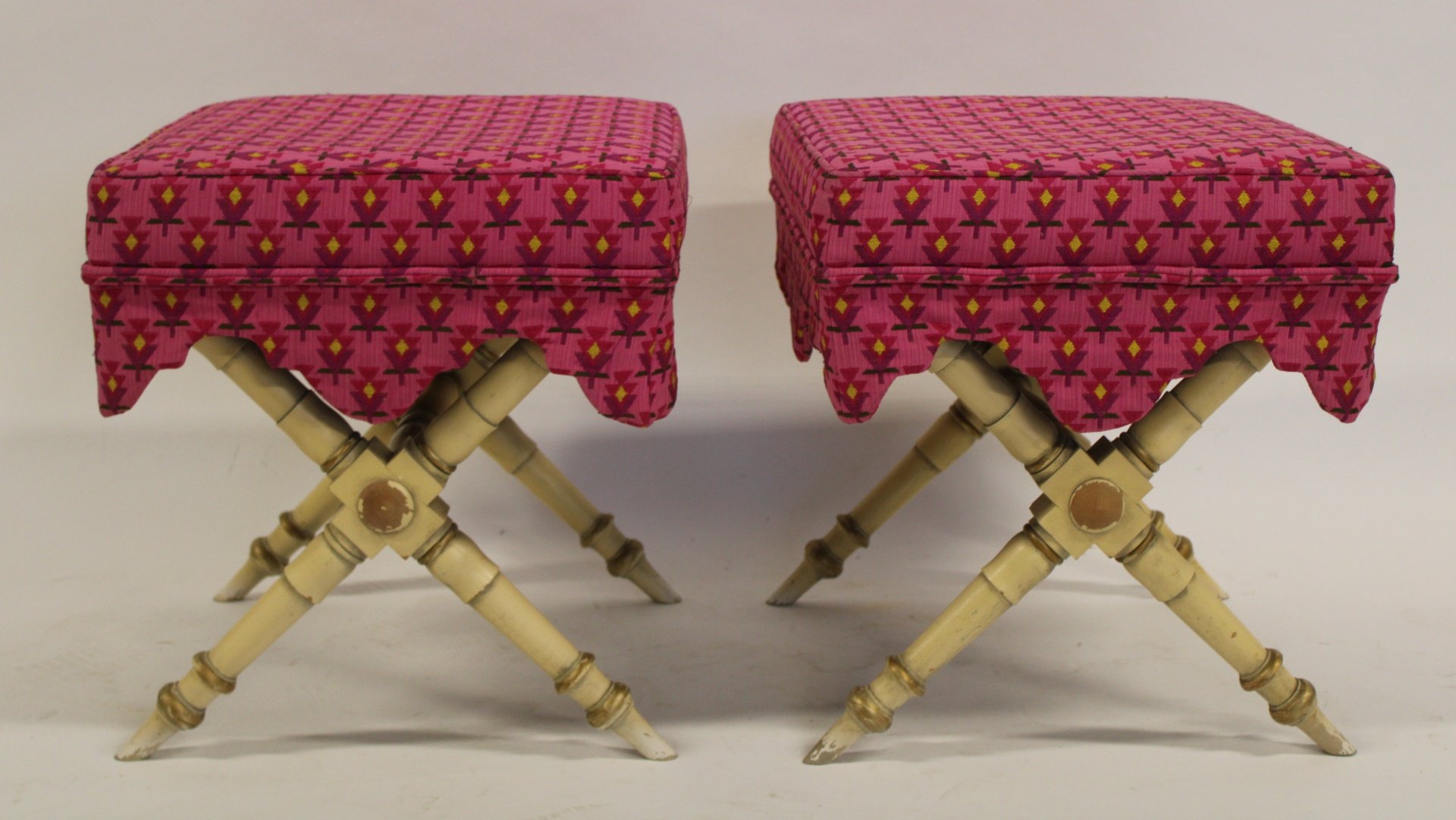 A VINTAGE PAIR OF BAMBOO FORM UPHOLSTERED 3bac5d