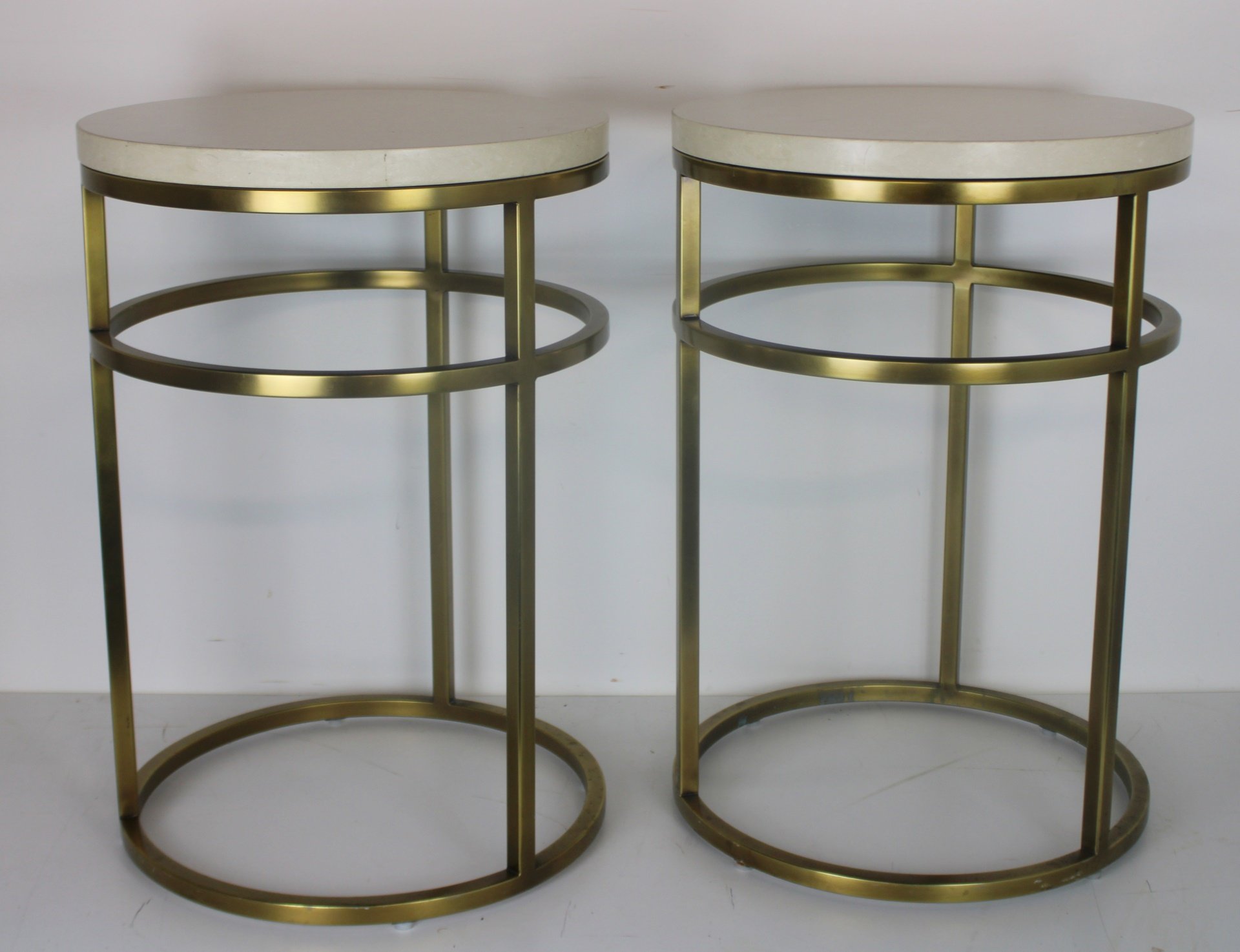 PAIR OF GILT METAL AND STONE TOP